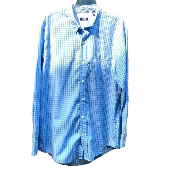 Izod L long sleeve Button Down shirt Large Blue Windowpane Cotton Blend EUC - Picture 1 of 12